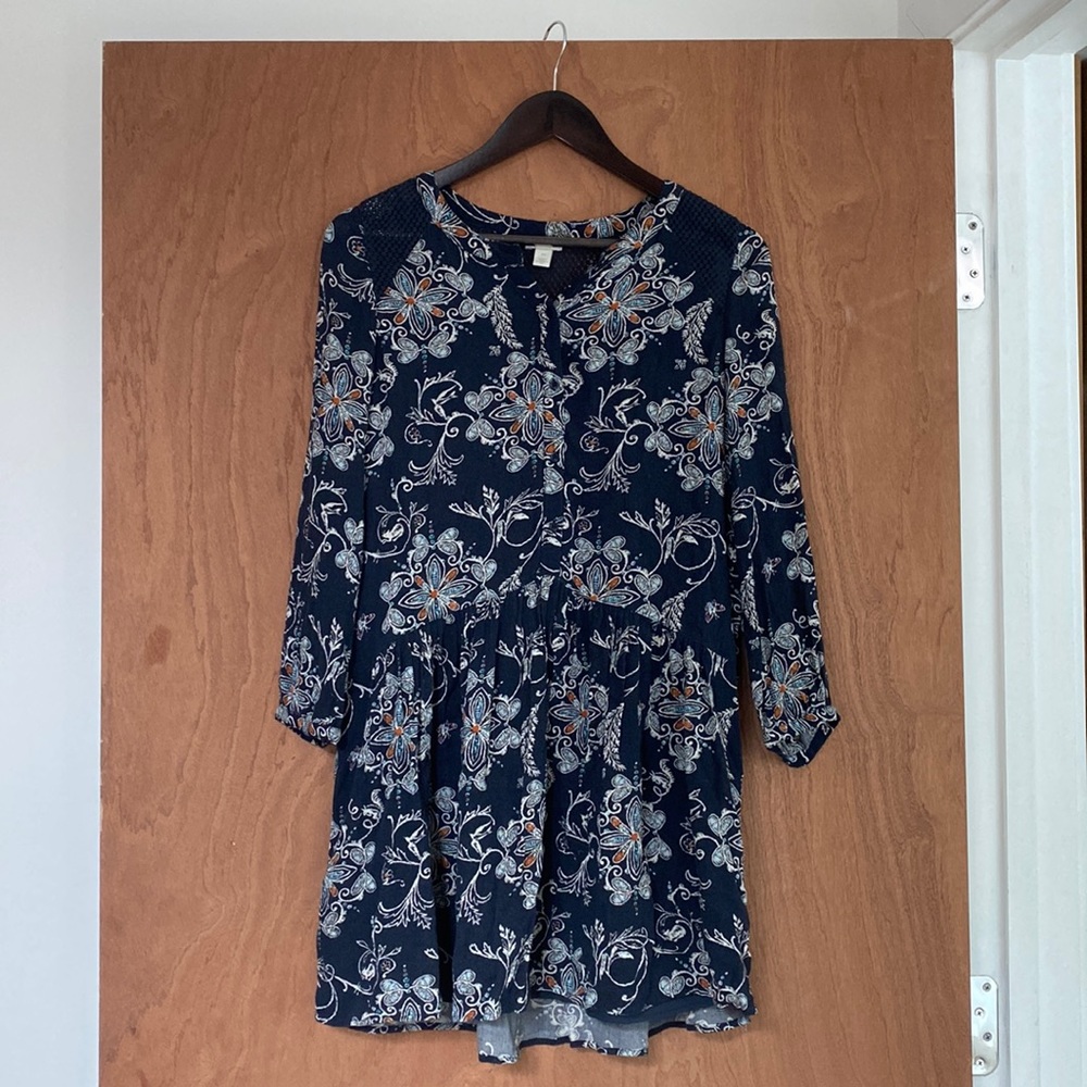 Navy Hinge Floral Dress